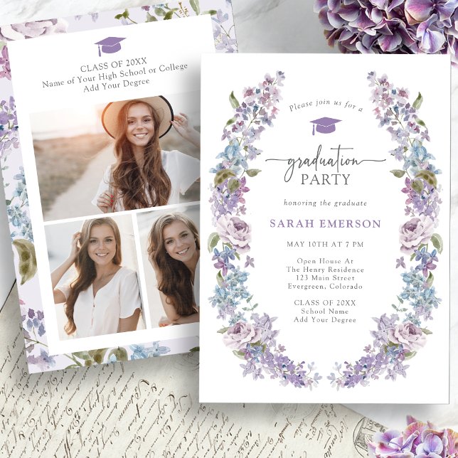 Spring Wildflower Graduation Invitation (Spring Wildflower Graduation Invitation Pictures on back by Painted Paperie
)