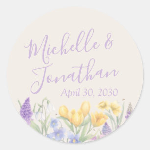 Spring Wildflower Lavender Floral Wedding Classic Round Sticker