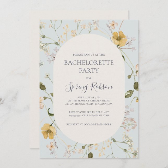 Spring Wildflower | Light Blue Bachelorette Party Invitation (Front/Back)