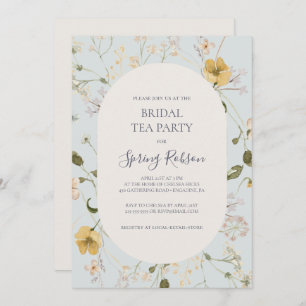 Spring Wildflower Light Blue Bridal Tea Party Invitation