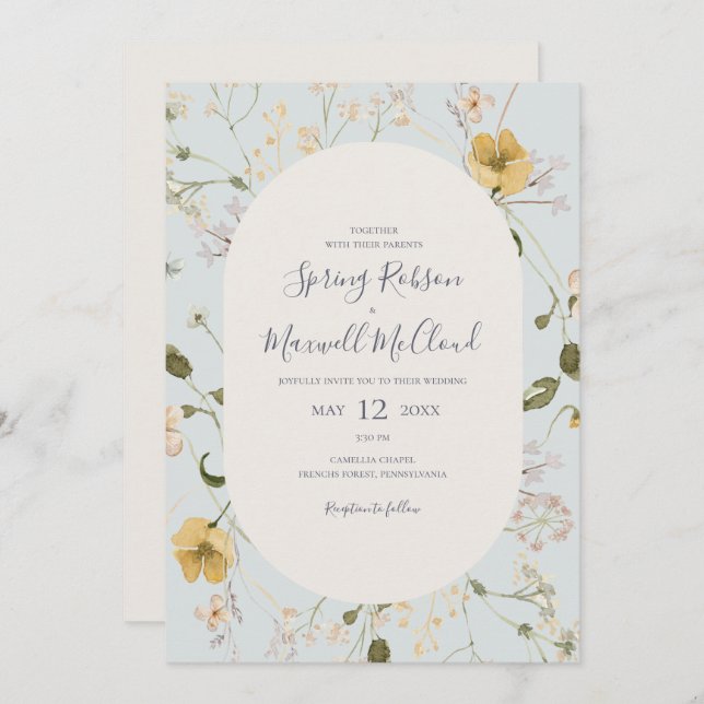 Spring Wildflower | Light Blue Casual Wedding Invitation (Front/Back)