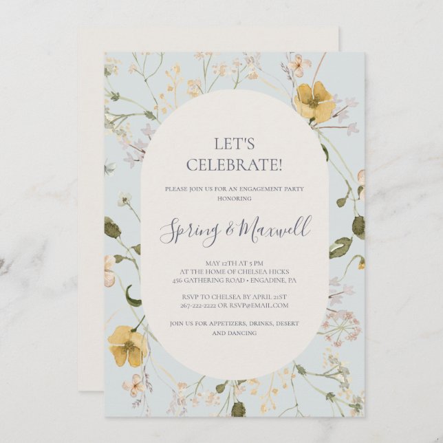 Spring Wildflower | Light Blue Let's Celebrate Inv Invitation (Front/Back)