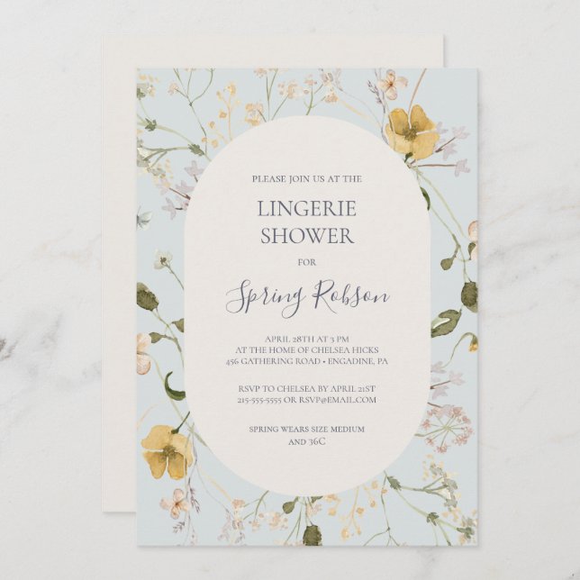 Spring Wildflower | Light Blue Lingerie Shower  Invitation (Front/Back)