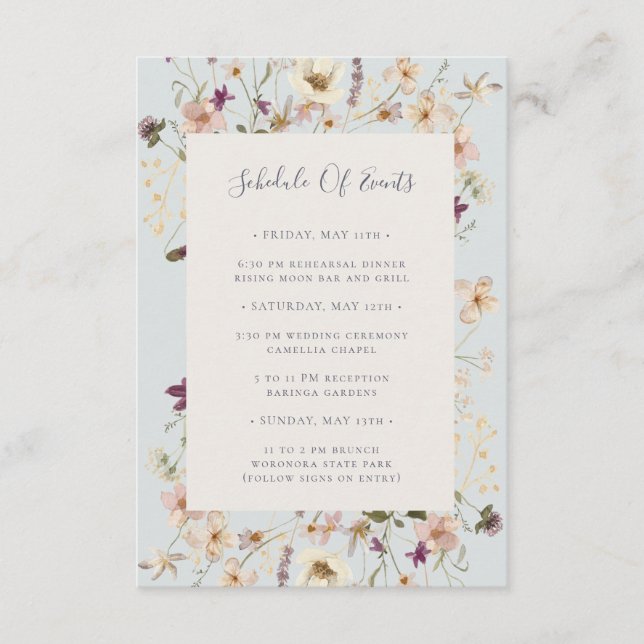 Spring Wildflower | Light Blue Schedule of Events Enclosure Card (Front)
