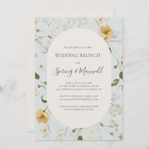 Spring Wildflower   Light Blue Wedding Brunch Invitation