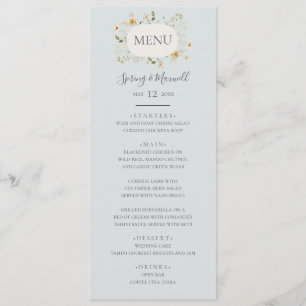 Spring Wildflower Light Blue Wedding Dinner Menu
