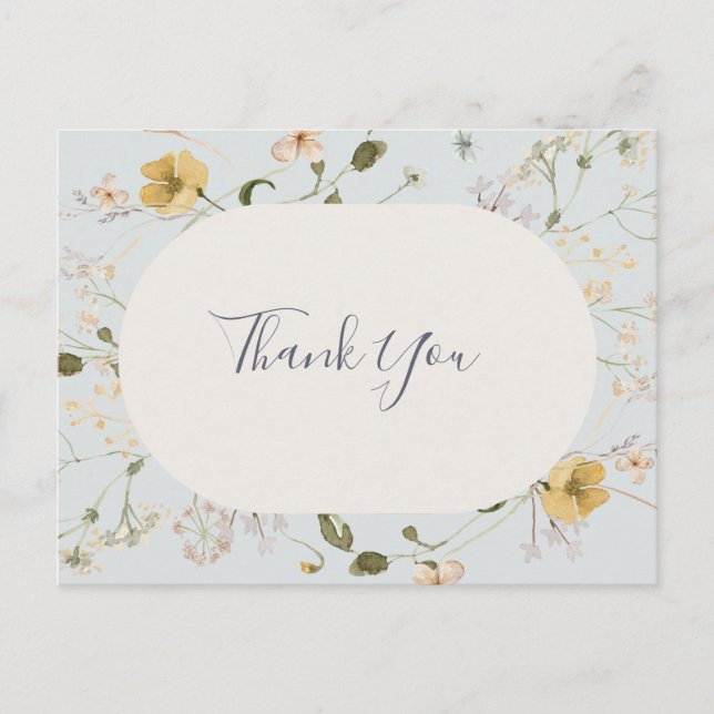 Spring Wildflower | Light Blue Wedding Thank You Postcard (Front)