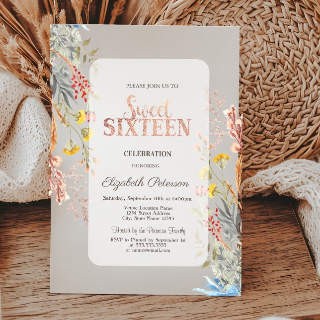 Spring Wildflower Meadow Dried Sweet 16 Invitation (Creator Uploaded)