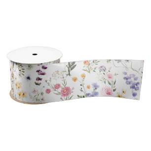 Spring Wildflower Meadow Flower Garden Greenery Satin Ribbon