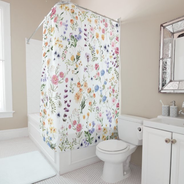 Spring Wildflower Meadow Flower Garden Greenery Shower Curtain (In Situ)