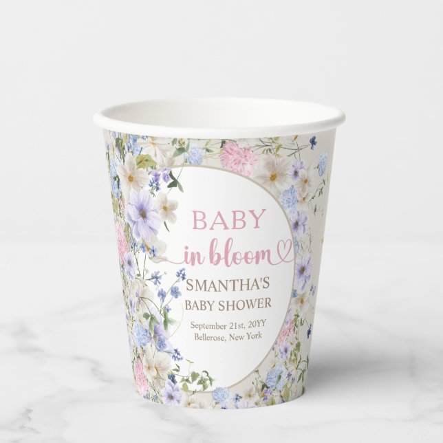 Spring Wildflower Meadow Garden Baby Shower   Paper Cups (Front)