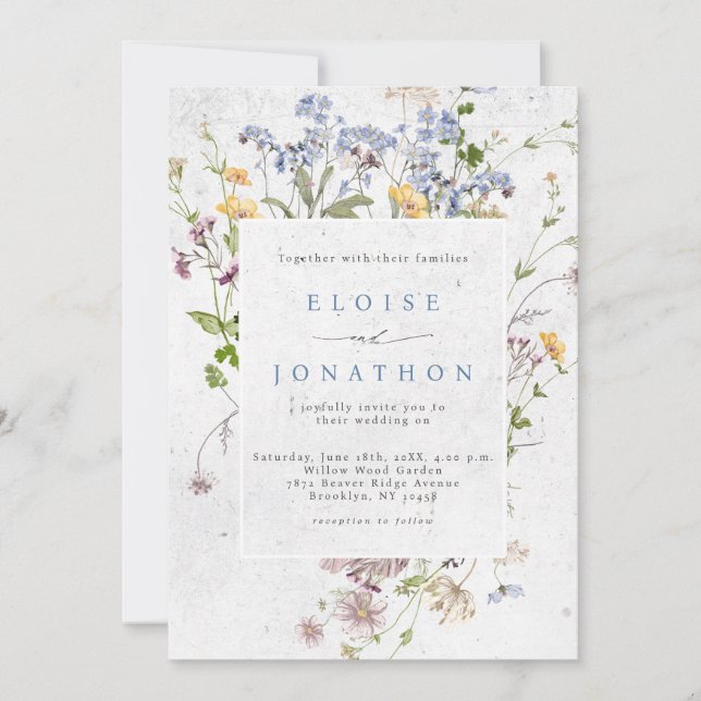 Spring Wildflower Meadow Garden QR Code Wedding   Invitation (Front)