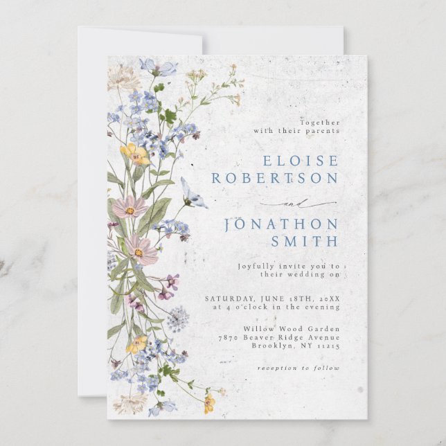 Spring Wildflower Meadow Garden Vintage Wedding Invitation (Front)