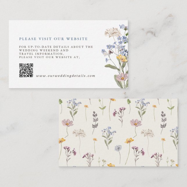 Spring Wildflower Meadow Garden Wedding Details QR Enclosure Card (Front/Back)