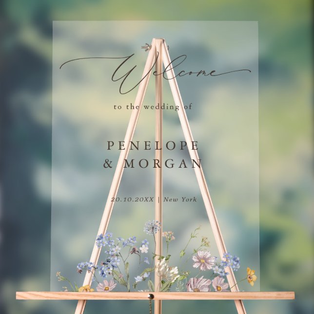 Spring Wildflower Meadow Garden Wedding Welcome Acrylic Sign (Neutral)