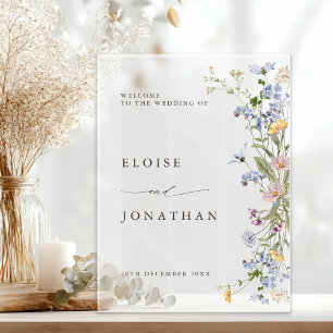 Spring Wildflower Meadow Garden Wedding Welcome Acrylic Sign