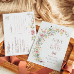 Spring Wildflower Meadow Wedding Save the Date Announcement Postcard<br><div class="desc">Impress your guests with this classy save the date card. The elegant design features soft pastel watercolor wildflowers mixed with lush greenery foliage. Use the text fields to personalise the card with your own wording and details. If you want to change the font style, colour or text placement, simply click...</div>
