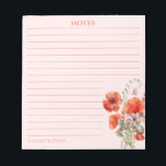 Spring Wildflower Poppy Floral Personalised Notepad<br><div class="desc">Elevate your note-taking experience with our exquisite Wildflower Red Poppy Flower Personalised Pink Notepad. Crafted with stunning watercolor artistry, this notepad features a captivating design that can be customised with your name or the names of your loved ones. Perfect for personal use or as a thoughtful gift, these personalised notepads...</div>