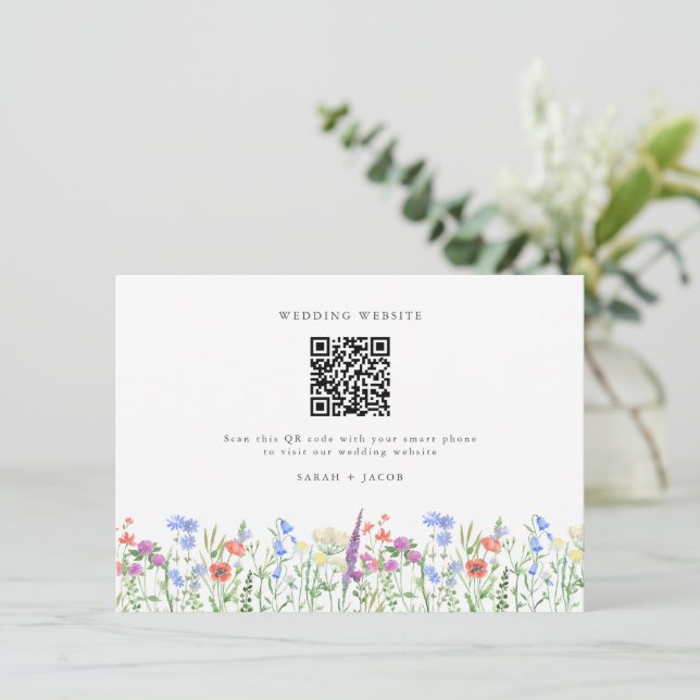 Spring Wildflower QR Code Wedding  Enclosure Card (Standing Front)