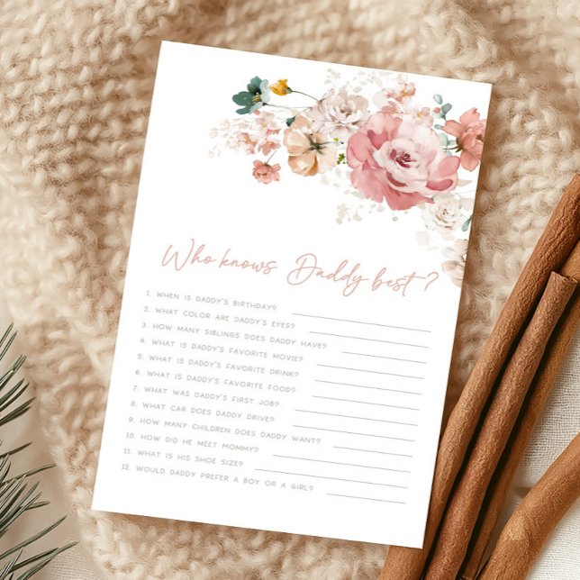 Spring Wildflower Shower Who Knows Daddy Game (Wildflower Baby Shower Game)