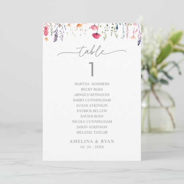  Spring Wildflower Table Number 1 Seating Chart (Standing Front)