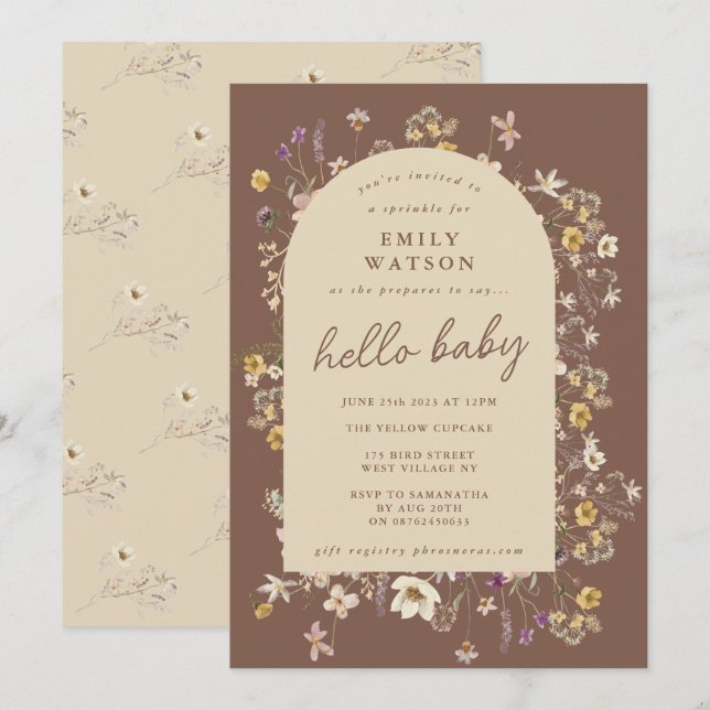 Spring Wildflower Watercolor Custom Hello Baby Invitation (Front/Back)