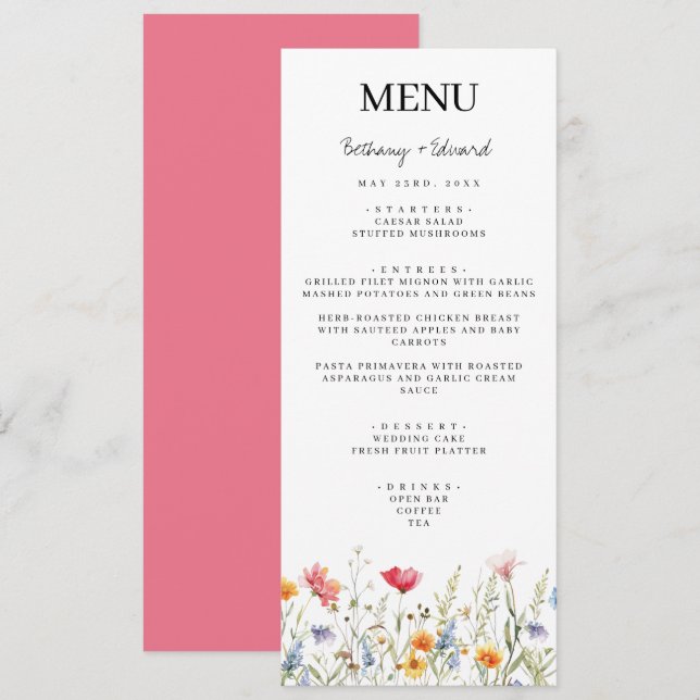 Spring Wildflower Wedding Menu (Front/Back)