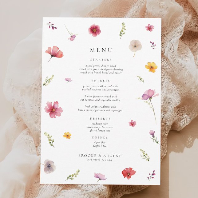 Spring Wildflower Wedding Menu Card (Creator Uploaded)
