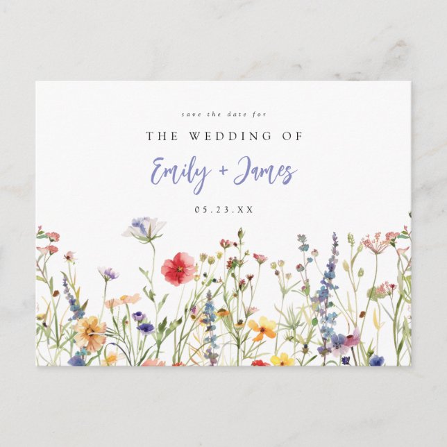 Spring Wildflower Wedding Save the Date Postcard (Front)