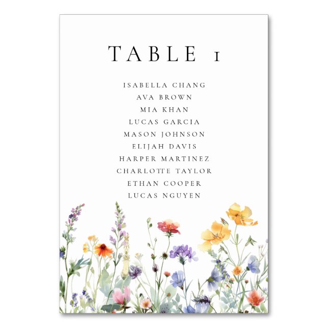 Spring Wildflower Wedding  Table Number (Front)