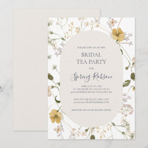 Spring Wildflower White Bridal Tea Party Invitation