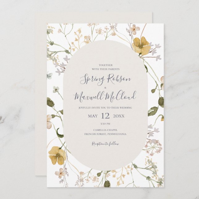 Spring Wildflower | White Casual Wedding Invitation (Front/Back)