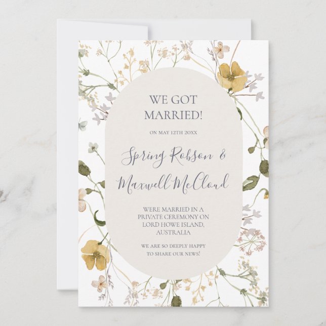 Spring Wildflower | White Elopement Announcement (Front)