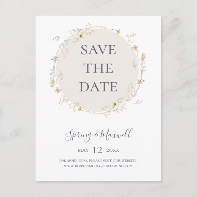 Spring Wildflower | White Save The Date Postcard (Front)