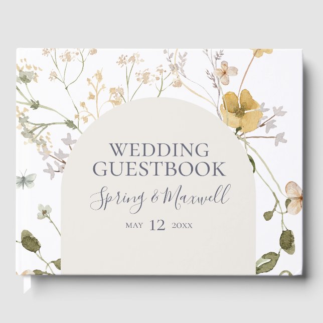 Spring Wildflower | White Wedding Guest Book (Front)