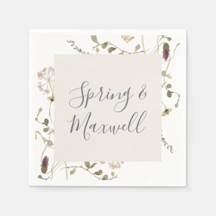 Spring Wildflower   White Wedding Napkins