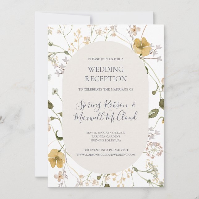 Spring Wildflower | White Wedding Reception Invitation (Front)