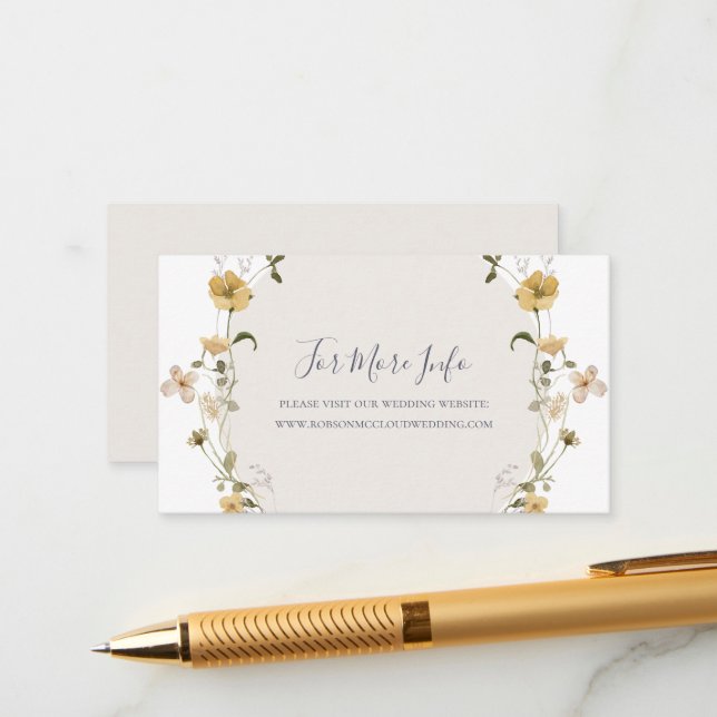 Spring Wildflower | White Wedding Website Enclosure Card (Front/Back In Situ)