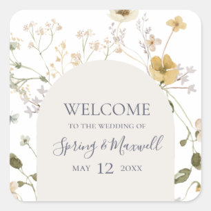 Spring Wildflower   White Wedding Welcome Square Sticker
