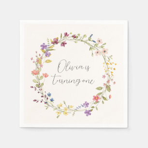 Spring Wildflower Wreath 1st Birthday Party Napkin