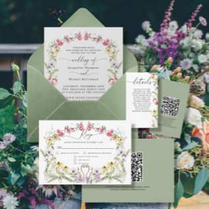 Spring Wildflower Wreath Modern Floral Typography Invitation