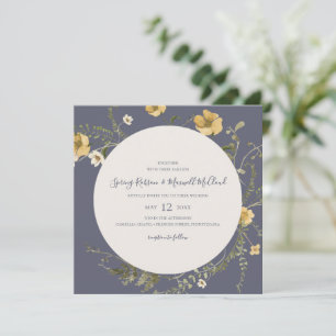 Spring Wildflower Wreath Purple Square Wedding Invitation