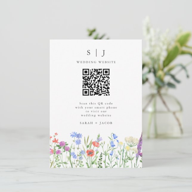 Spring WildflowerQR Code Wedding  Enclosure Card (Standing Front)