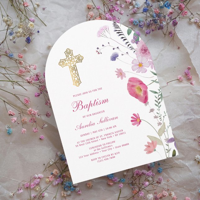 Spring Wildflowers Arch Baptism Invitation (Creator Uploaded)