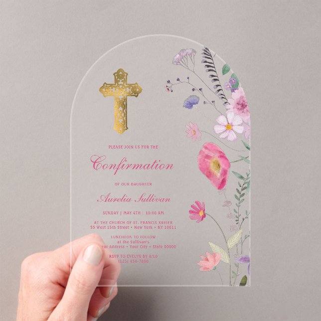 Spring Wildflowers Arch Confirmation Acrylic Invitations (Insitu (Handheld))