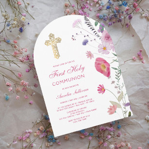 Spring Wildflowers Arch First Communion Invitation