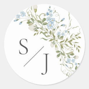 Spring Wildflowers Blue Green Wedding Classic Round Sticker