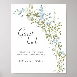 Spring Wildflowers Blue Green Wedding Guestbook