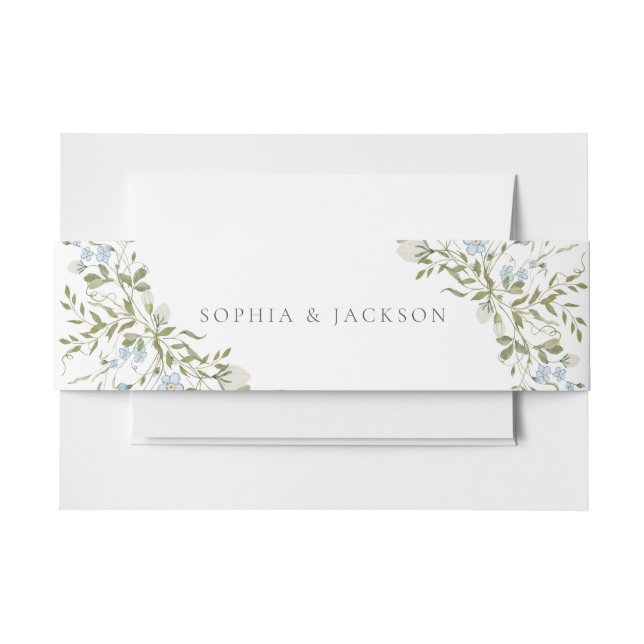 Spring Wildflowers Blue Green Wedding Invitation Belly Band (Front Example)