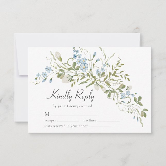 Spring Wildflowers Blue Green Wedding  RSVP Card (Front)